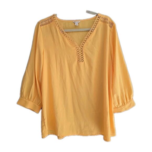 Cato Tops - Cato Yellow V-Neck Cut-Out Lightweight 3/4 Sleeve Casual Top Womans Size 14/16W